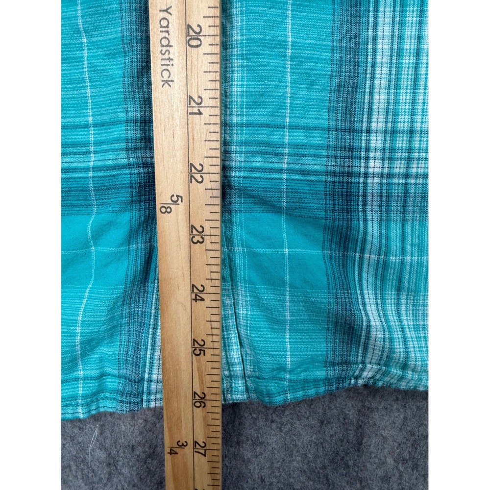 Ariat Mens Retro Fit Western Pearl Snap Shirt Teal Plaid Short Sleeve Small - Picture 3 of 6